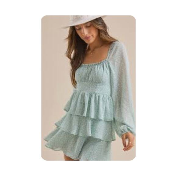 Altar'd State Dresses & Skirts - Altard State Dress Womens S Green Floral Aitana Puff Sleeve Smocked Ruffle Mini